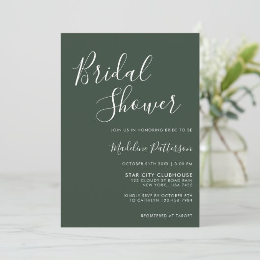 Classic Modernes Dunkles Grün mit Foto Brautparty Einladung (Stehend Vorderseite)