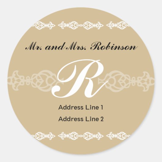 Classic Monogram Address Label 2 Runder Aufkleber (Vorderseite)