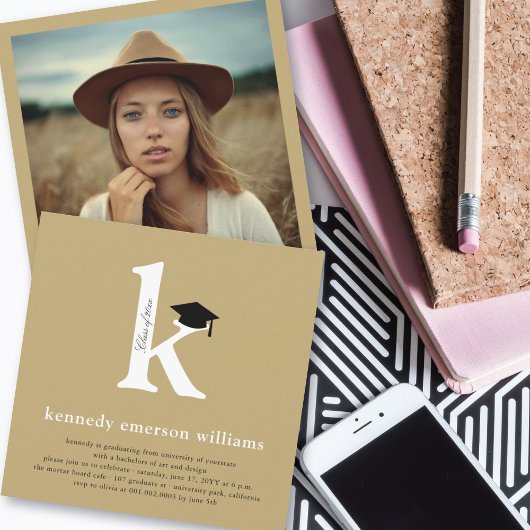 Classic Monogram Alphabet K Foto Graduation Party Einladung
