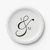 Classic Monogram Ampersand Wedding White Pappteller (Vorderseite)