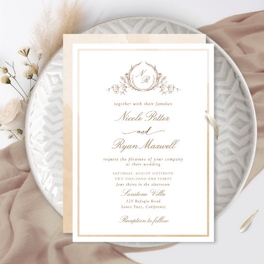 Classic Monogram Beige Cream Watercolor Wedding Einladung