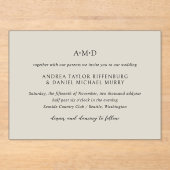 Classic Monogram Beige Formal Elegante Hochzeit Acryleinladungen (Vorderseite)