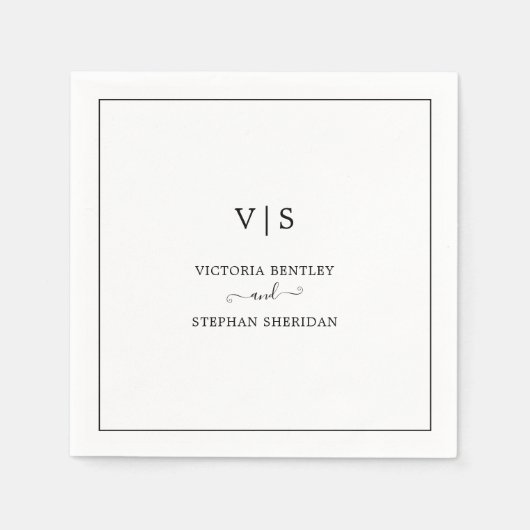 Classic Monogram Black and White Elegante Wedding Serviette (Vorderseite)