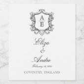 Classic Monogram Black and White Wedding Wine Labr Weinetikett (Einzelnes Label)