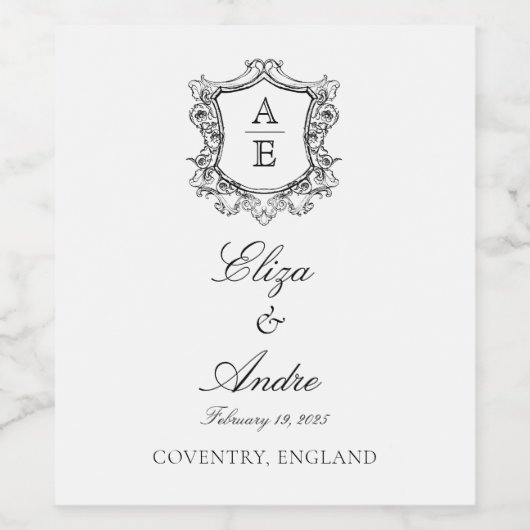 Classic Monogram Black and White Wedding Wine Labr Weinetikett (Einzelnes Label)