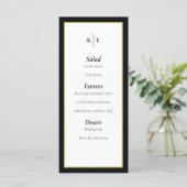 Classic Monogram Black Gold Wedding Menu Card Menükarte (Stehend Vorderseite)
