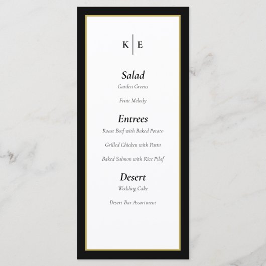 Classic Monogram Black Gold Wedding Menu Card Menükarte (Vorderseite)