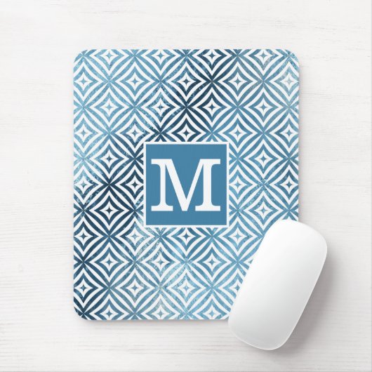 Classic Monogram Blue Frost Diamond Circle Mousepad (Mit Mouse)