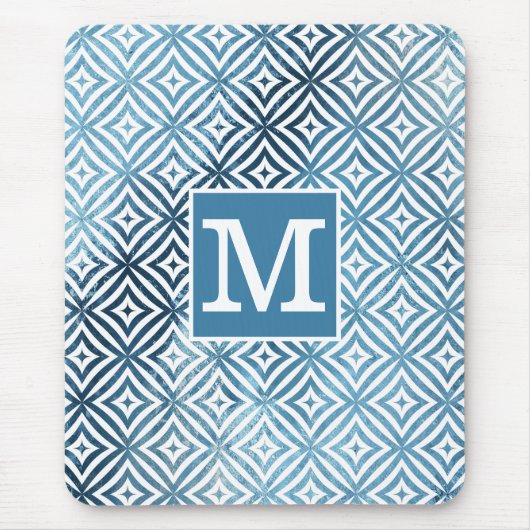 Classic Monogram Blue Frost Diamond Circle Mousepad (Vorne)