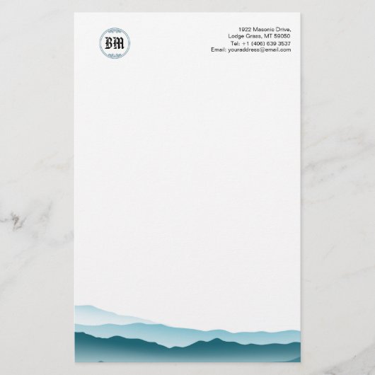 Classic Monogram Blue Mountain View Business Paper Briefpapier (Vorderseite)
