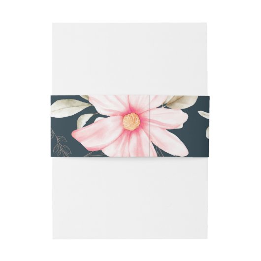 Classic Monogram Blush Floral Blue Wedding Einladungsbanderole (Rückseitenbeispiel)