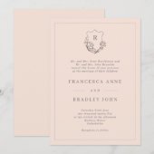 Classic Monogram Blush Jasmine Wappen Wedding Einladung (Vorne/Hinten)