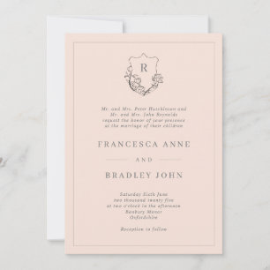 Classic Monogram Blush Jasmine Wappen Wedding Einladung
