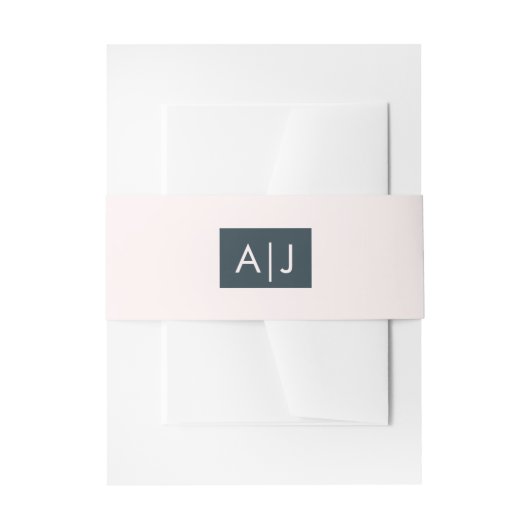 Classic Monogram Blush Pink Blue Wedding Einladungsbanderole (Vorderseite Beispiel)