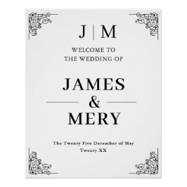 Classic Monogram Border Wedding Welcome Sign Poster