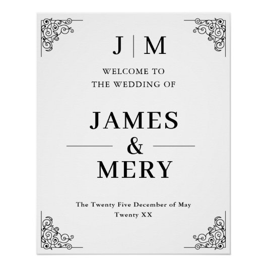 Classic Monogram Border Wedding Welcome Sign Poster (Vorderseite)