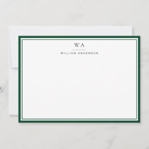 Classic Monogram British Racing Green Stationery Mitteilungskarte