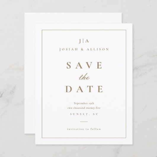 Classic Monogram Budget Save the Date (Vorne/Hinten)
