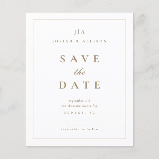 Classic Monogram Budget Save the Date (Vorderseite)