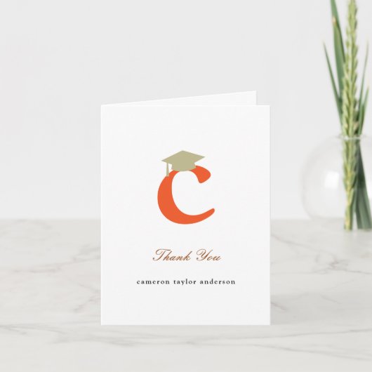 Classic Monogram C Graduation Cap Foto Modernes Dankeskarte (Vorderseite)