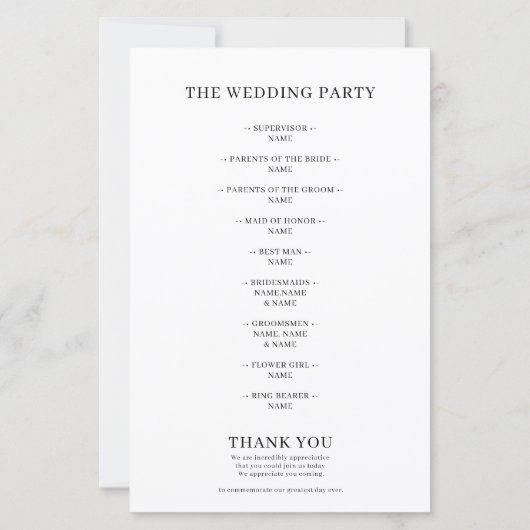 Classic Monogram Calligraphy Wedding Program (Rückseite)