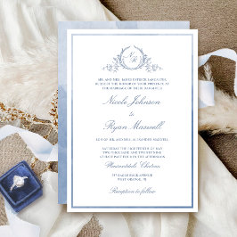 Classic Monogram Dusty Blue Watercolor Wedding Einladung