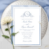 Classic Monogram Dusty Blue Watercolor Wedding Einladung