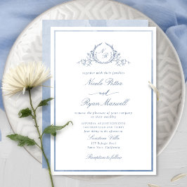 Classic Monogram Dusty Blue Watercolor Wedding Einladung