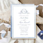 Classic Monogram Dusty Blue Watercolor Wedding Einladung