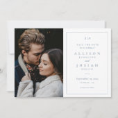 Classic Monogram Dusty Blue Wedding Foto Save The Date (Vorderseite)