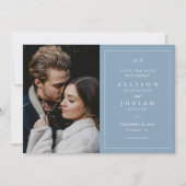 Classic Monogram Dusty Blue Wedding Foto Save The Date (Vorderseite)