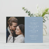 Classic Monogram Dusty Blue Wedding Foto Save The Date (Stehend Vorderseite)