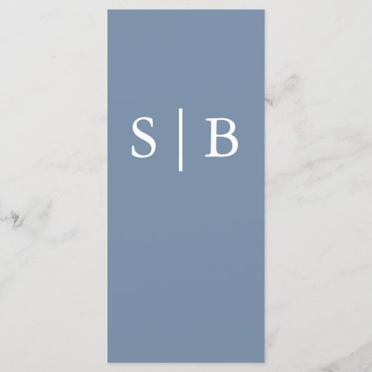 Classic Monogram Dusty Blue Wedding Menükarte (Rückseite)