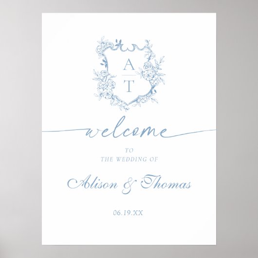 Classic Monogram Dusty Blue Wedding Welcome Poster (Vorne)