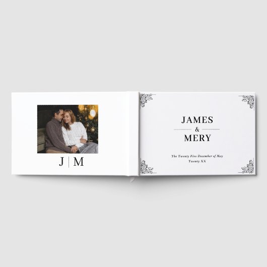 Classic Monogram Elegant Border Wedding Gästebuch (Voll)