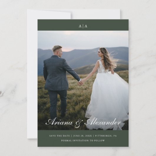 Classic Monogram Elegant Script Two Foto Wedding Save The Date (Vorderseite)