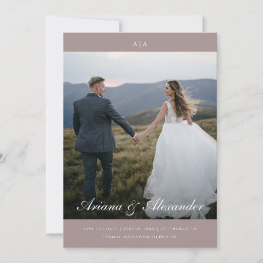 Classic Monogram Elegant Script Two Foto Wedding Save The Date (Vorderseite)