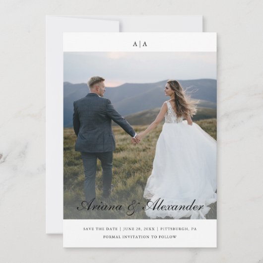 Classic Monogram Elegant Script Two Foto Wedding Save The Date (Vorderseite)