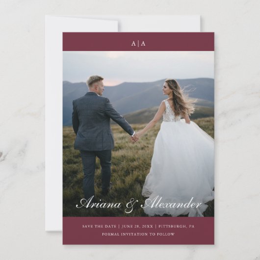 Classic Monogram Elegant Script Two Foto Wedding Save The Date (Vorderseite)