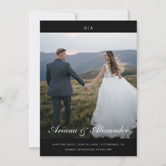 Classic Monogram Elegant Script Two Foto Wedding Save The Date (Vorderseite)