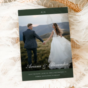 Classic Monogram Elegant Script Two Foto Wedding Save The Date