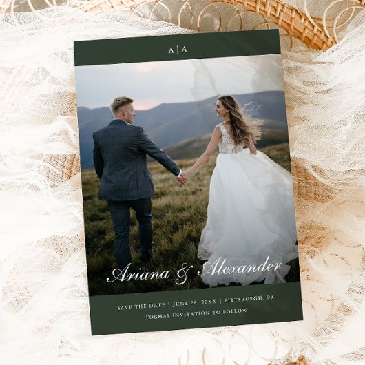 Classic Monogram Elegant Script Two Foto Wedding Save The Date