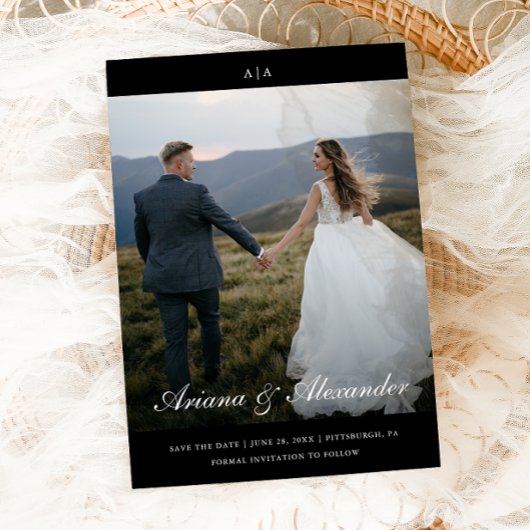 Classic Monogram Elegant Script Two Foto Wedding Save The Date