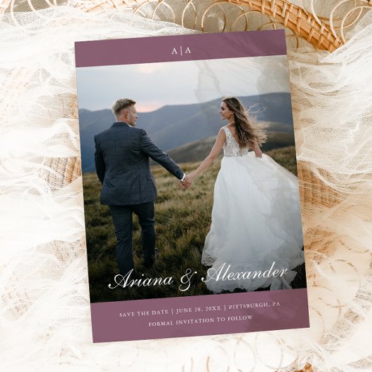 Classic Monogram Elegant Script Two Foto Wedding Save The Date
