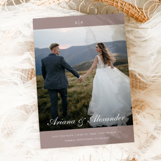 Classic Monogram Elegant Script Two Foto Wedding Save The Date