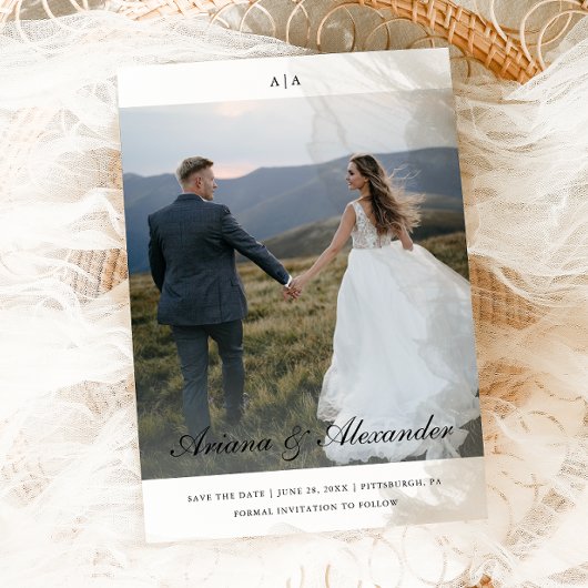 Classic Monogram Elegant Script Two Foto Wedding Save The Date