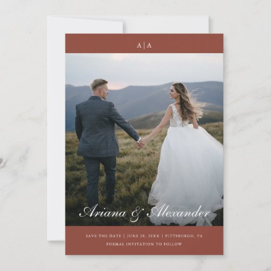 Classic Monogram Elegant Script Two Foto Wedding Save The Date (Vorderseite)