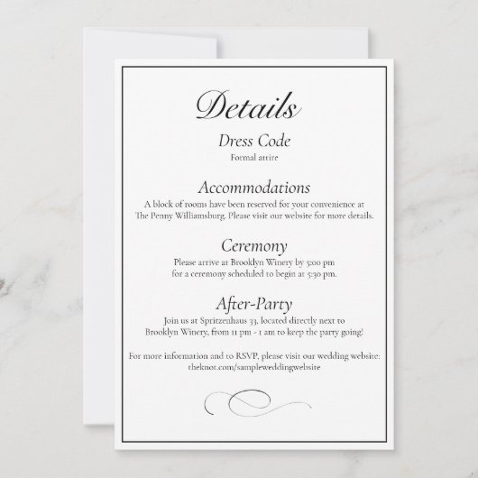Classic Monogram Elegant Wedding Detail Card Einladung (Vorderseite)
