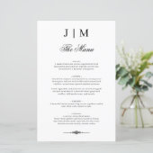 Classic Monogram Elegant Wedding Menu (Stehend Vorderseite)