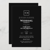 Classic Monogram Formal Wedding Black All in 1 Einladung (Vorne/Hinten)